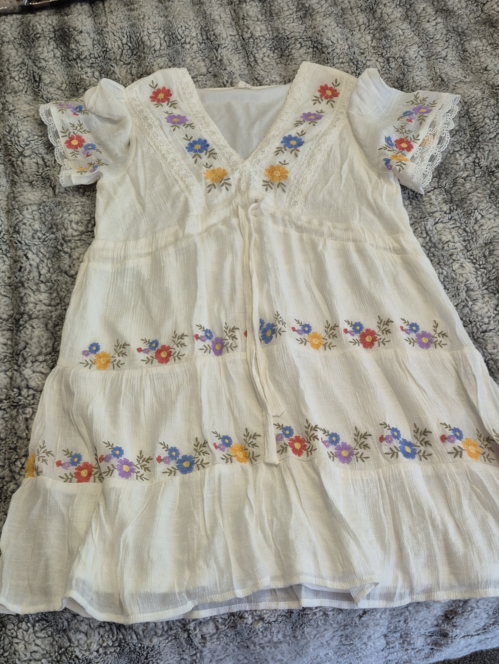 Baevely 🖤 White Floral Embroidered Cotton Dress (976)